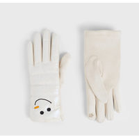Snowman Puffer Touchscreen Gloves Iridescent White