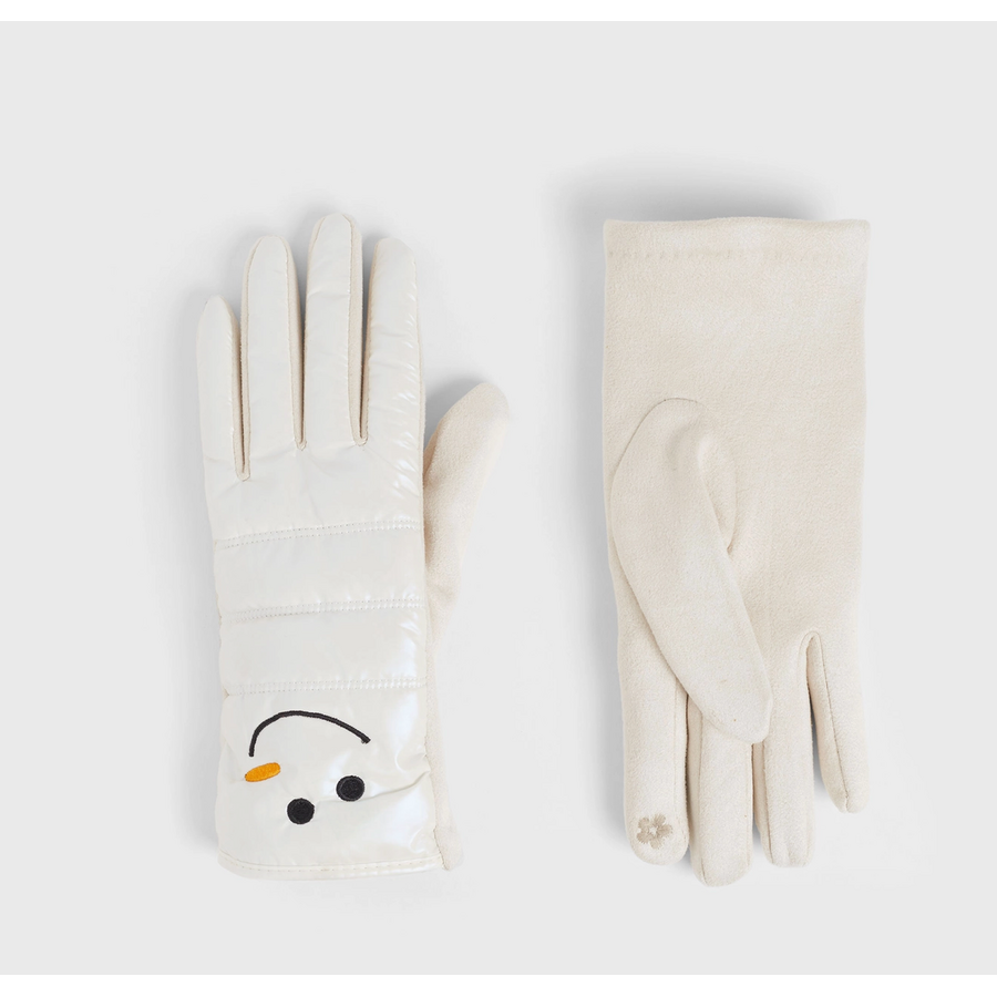 Snowman Puffer Touchscreen Gloves Iridescent White
