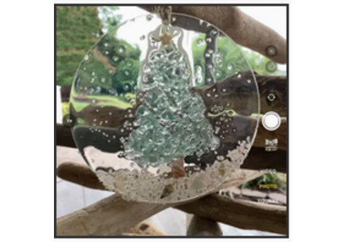  Sea Dreams Coastal Art Coastal Christmas Ornament Aqua Tree with Shells and Beach 