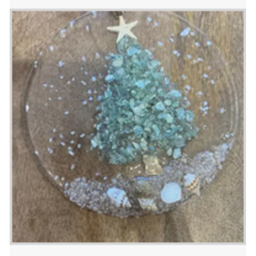 Coastal Christmas Ornament Aqua Tree with Shells and Beach