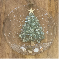 Coastal Christmas Ornament Aqua Tree with Shells and Beach