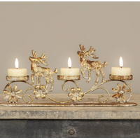13" Gold Reindeer Pillar Tealight Holder