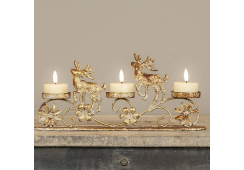  Ragon House 13" Gold Reindeer Pillar Tealight Holder 