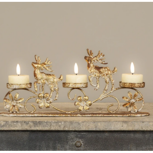  Ragon House 13" Gold Reindeer Pillar Tealight Holder 