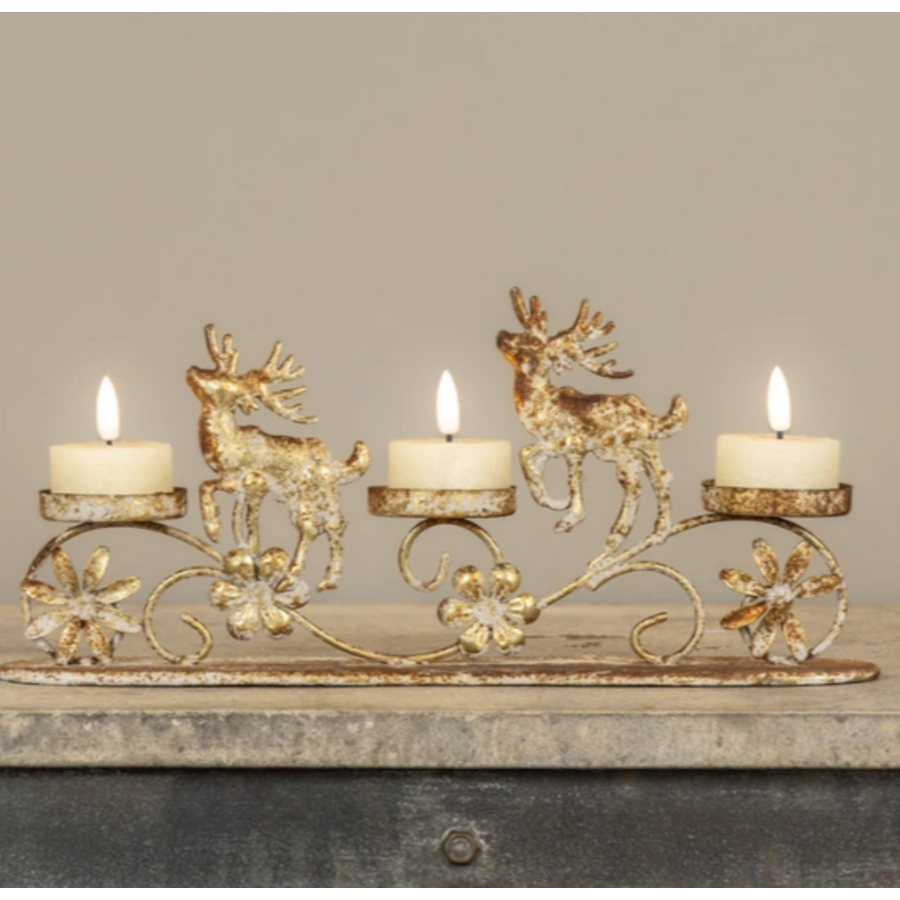 13" Gold Reindeer Pillar Tealight Holder