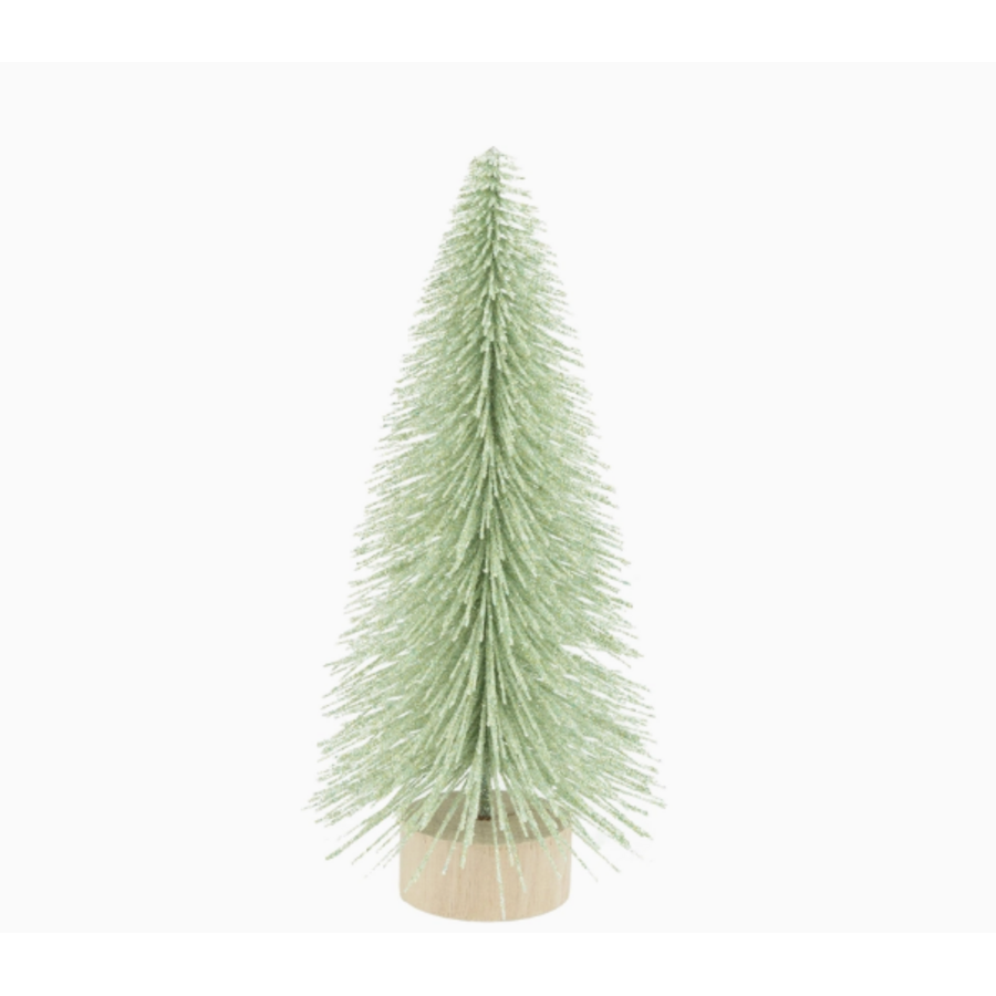Pale Green Glittered Bottle Brush Tree