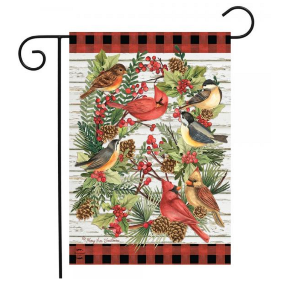 Winter Bird Wreath Garden Flag