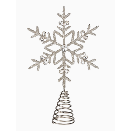  Silver Tree Home & Holiday Silver Beaded Gem Snowflake Tree Topper 