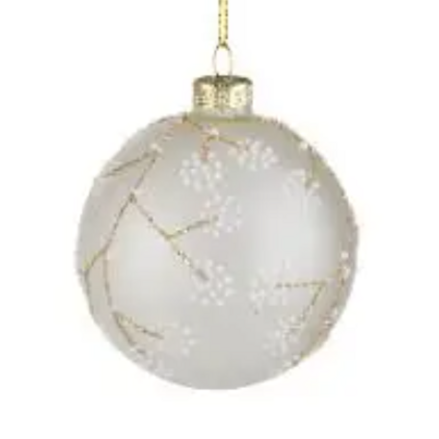 5" Gold & White Glass Ball Ornament