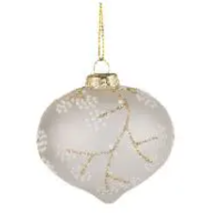 5" Gold & White Glass Ball Ornament