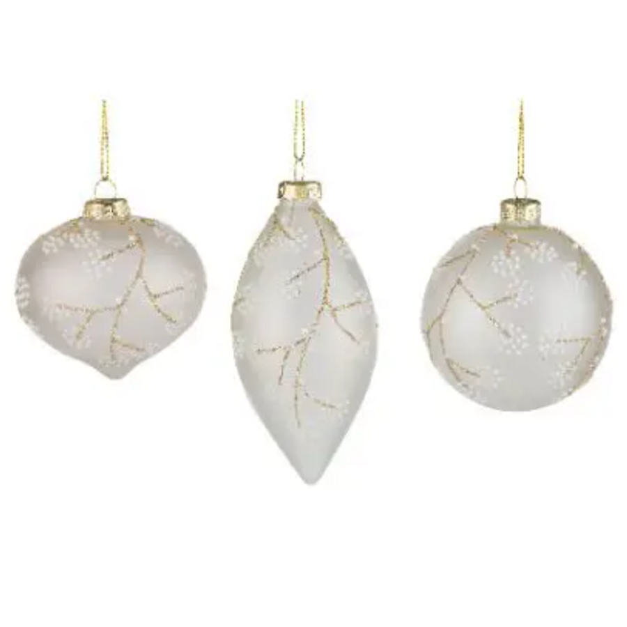 5" Gold & White Glass Ball Ornament