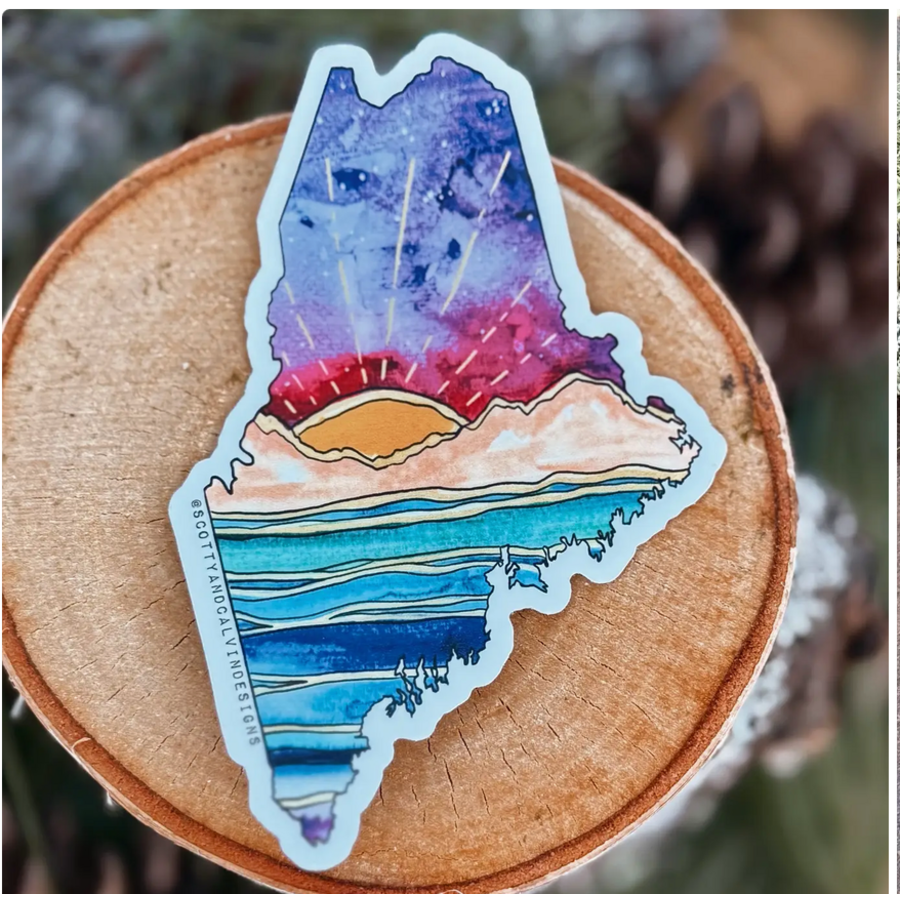 Maine State Mountains and Water Sticker