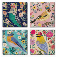 Floral Birds Stone Coasters 4 Pack