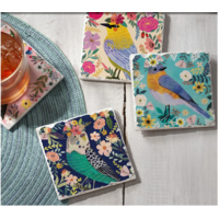 Floral Birds Stone Coasters 4 Pack