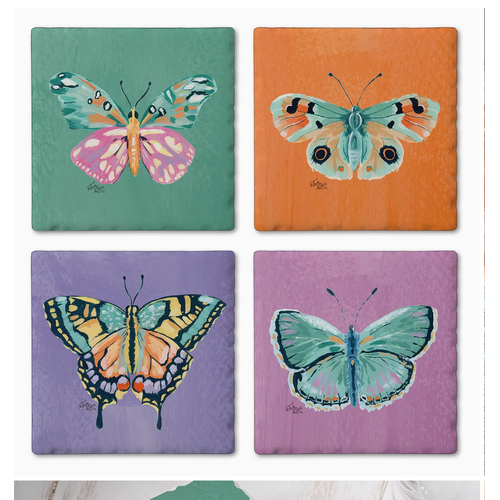  Counter Art/Highland HomeThirstystone "Beautiful Beauties" Butterfly Stone Coasters 4 Pack 