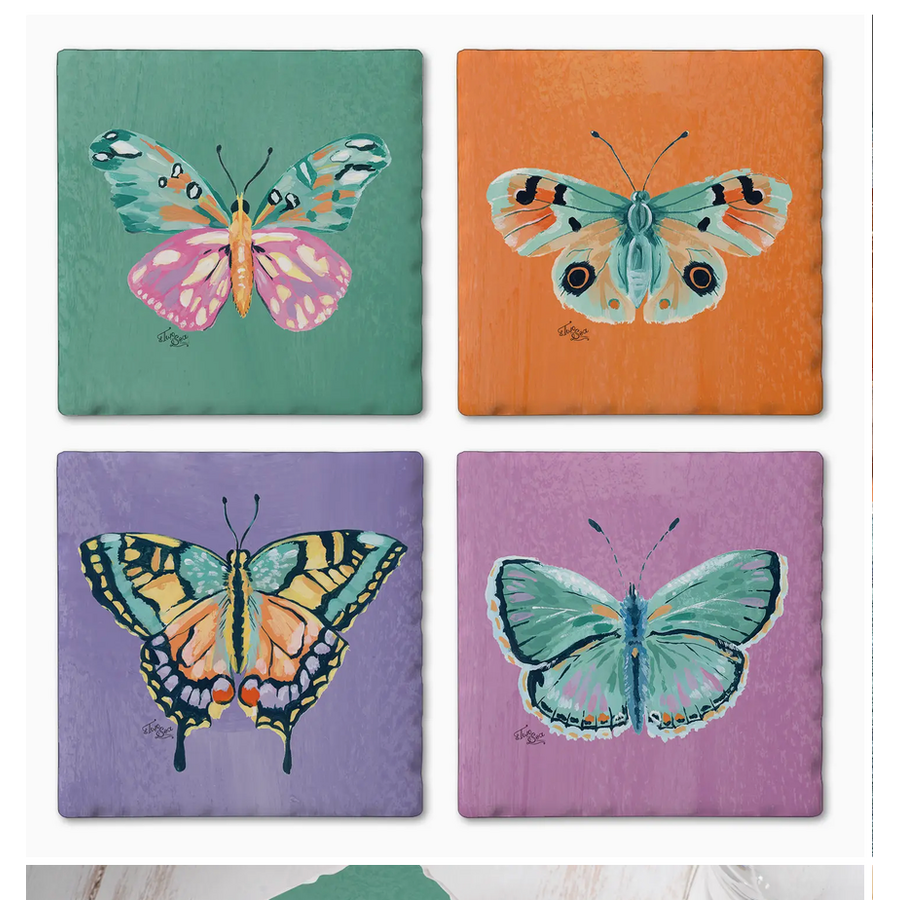 "Beautiful Beauties" Butterfly Stone Coasters 4 Pack