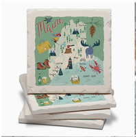 Maine State Icons Stone Coasters 4 Pack