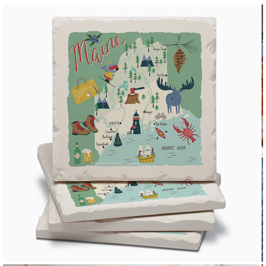 Maine State Icons Stone Coasters 4 Pack