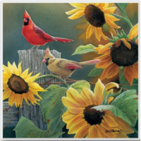 Cardinals and Sunflowers Stone Tumbled Tile Coaster