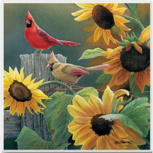  Counter Art/Highland HomeThirstystone Cardinals and Sunflowers Stone Tumbled Tile Coaster 
