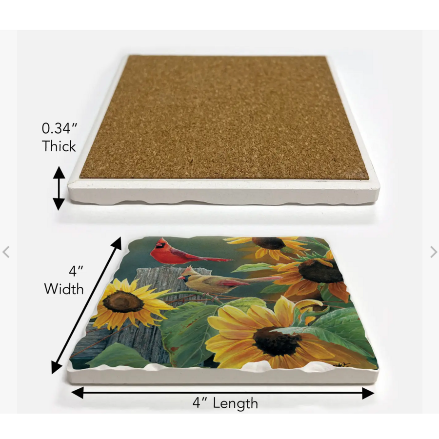 Cardinals and Sunflowers Stone Tumbled Tile Coaster