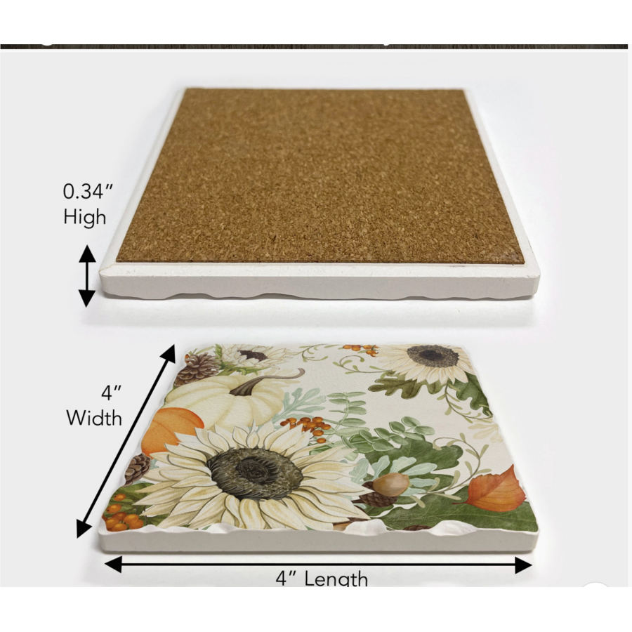 Sunflowers and Pumpkins Stone Tumbled Tile Coaster