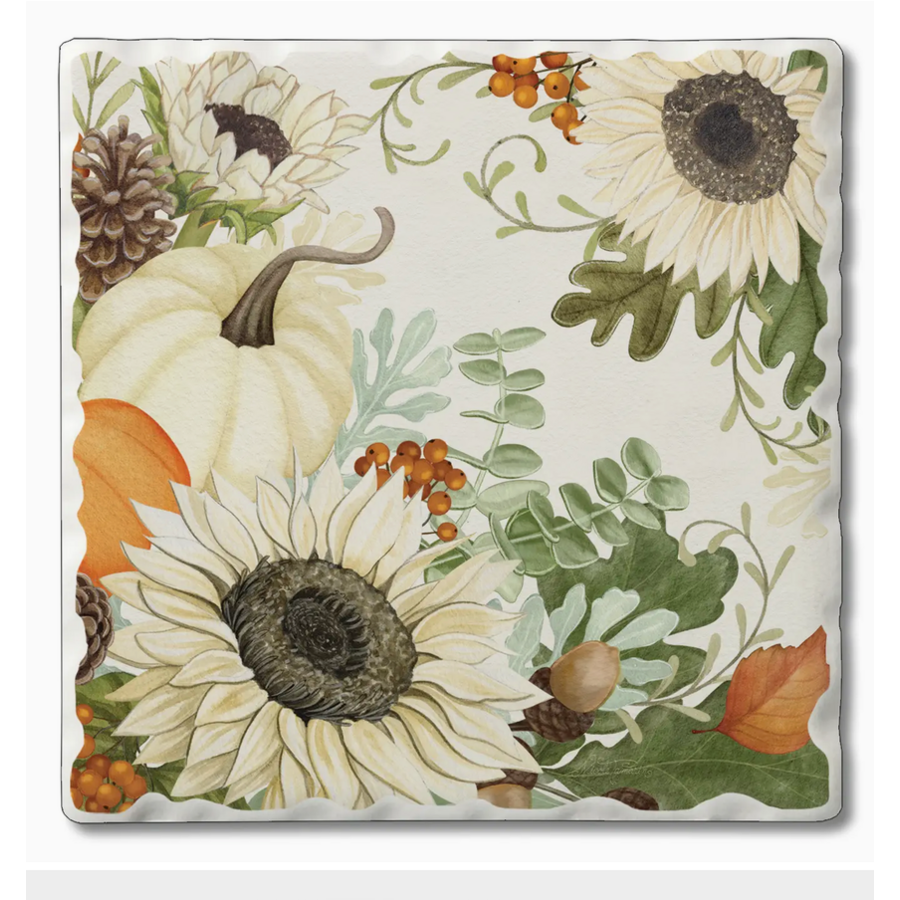 Sunflowers and Pumpkins Stone Tumbled Tile Coaster