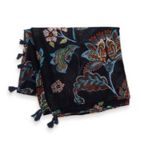 Navy Autumnal Floral Tassel Scarf