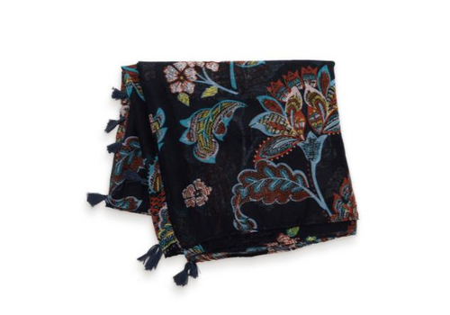  Joy Accessories Navy Autumnal Floral Tassel Scarf 