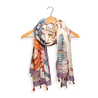 Multi Floral Pop Art Tassel Scarf