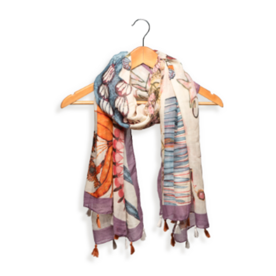 Multi Floral Pop Art Tassel Scarf