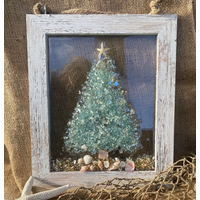 Christmas Tree Crushed Glass/Shell Framed Art 8x10