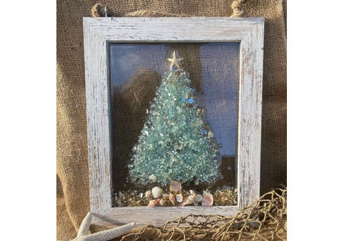  Sea Dreams Coastal Art Christmas Tree Crushed Glass/Shell Framed Art 8x10 