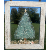 Christmas Tree Crushed Glass/Shell Framed Art 8x10