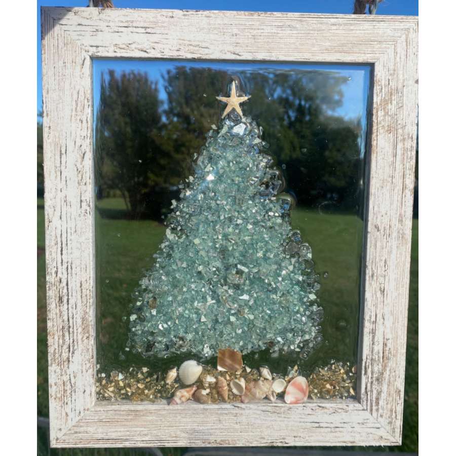Christmas Tree Crushed Glass/Shell Framed Art 8x10