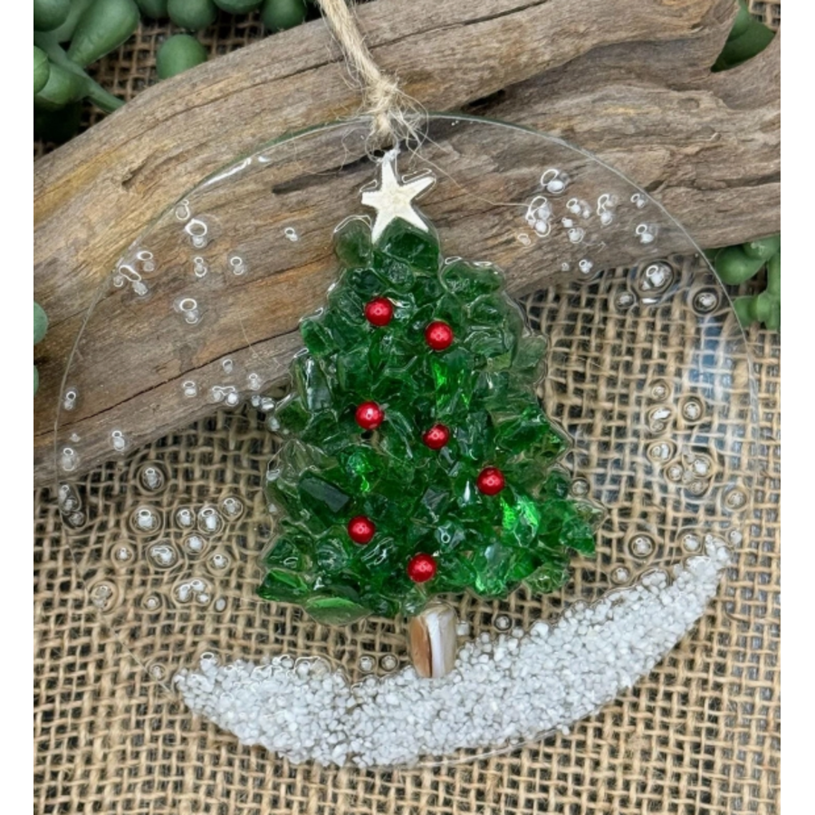 Coastal Christmas Ornament Tree with Berries on Snow
