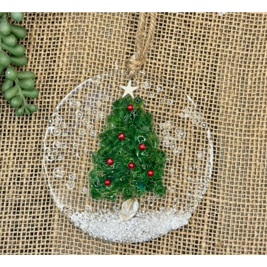 Coastal Christmas Ornament Tree with Berries on Snow