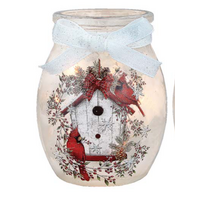 Country Cardinals Pre-Lit Small Jar