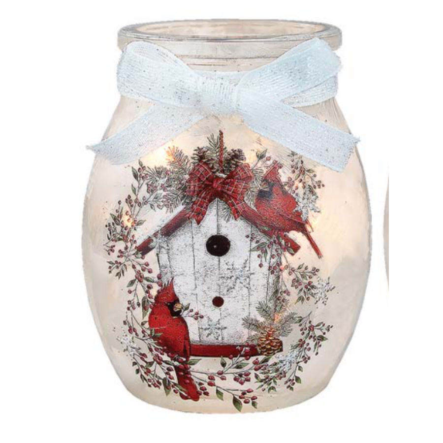 Country Cardinals Pre-Lit Small Jar