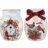 Country Cardinals Pre-Lit Small Jar