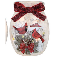 Country Cardinals Pre-Lit Small Jar