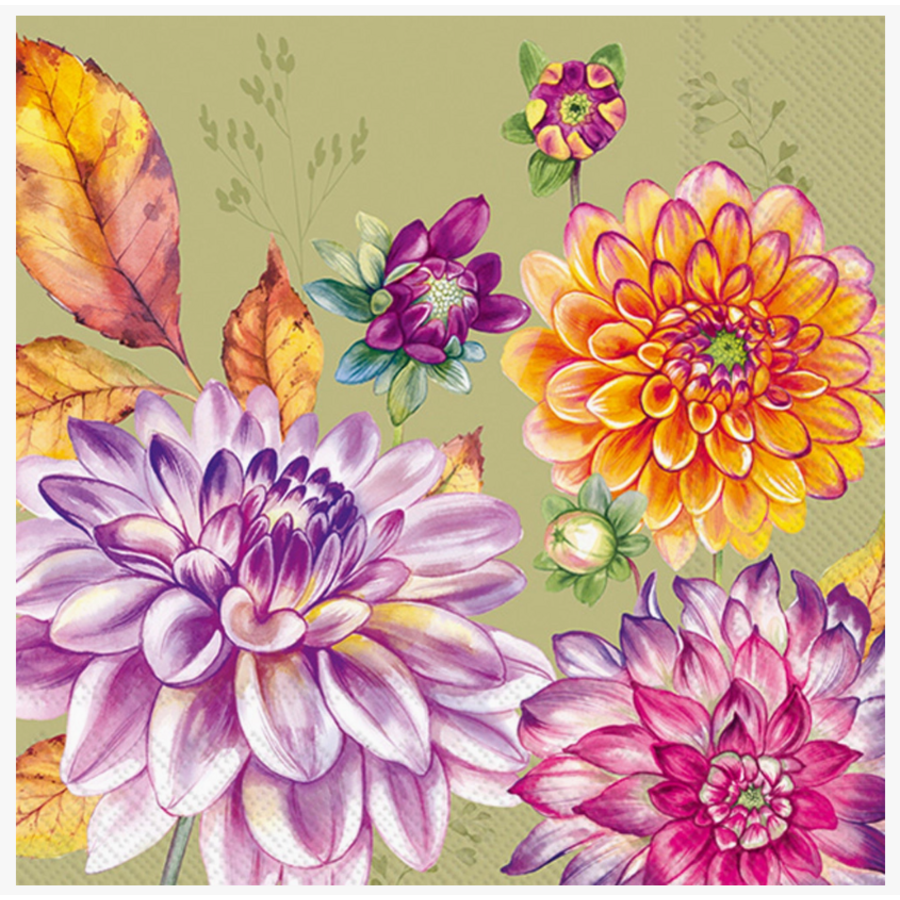 Paper Cocktail Napkin 20 Ct Dahlia Green Fall