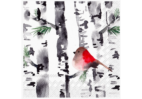  Boston International Paper Cocktail Napkins 20 Ct Bird in Birch Christmas 