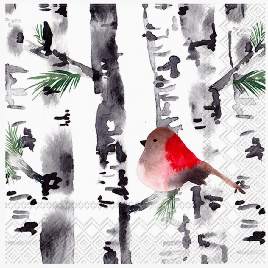 Paper Cocktail Napkins 20 Ct Bird in Birch Christmas