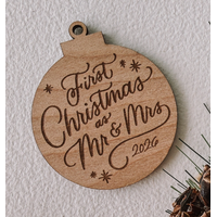 First Christmas Mr & Mrs Wood Ornament