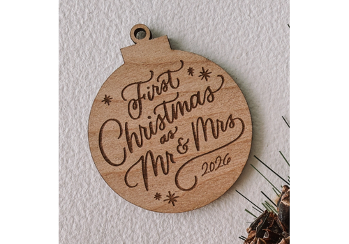  almost local First Christmas Mr & Mrs Wood Ornament 