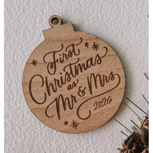  almost local First Christmas Mr & Mrs Wood Ornament 