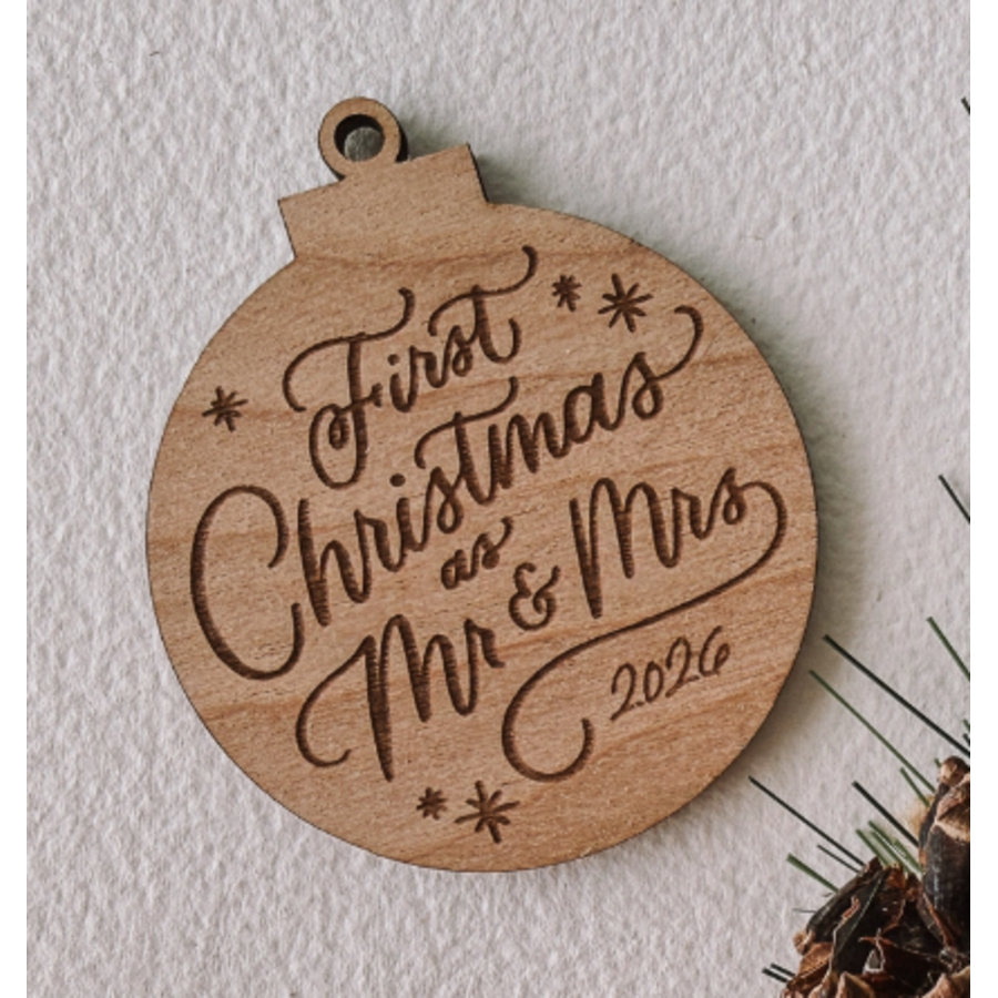 First Christmas Mr & Mrs Wood Ornament