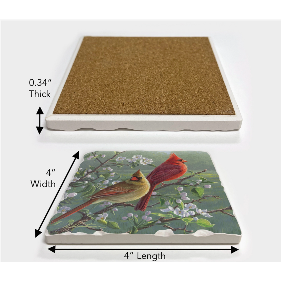 Cardinal Pair Stone Tumbled Tile Coaster