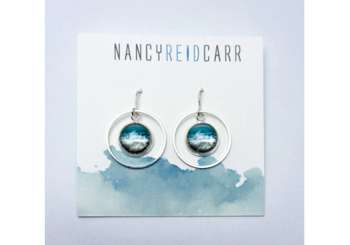  Nancy Reid Carr Coastal Orbit Drop Earrings Sterling Silver Aqua Sea 